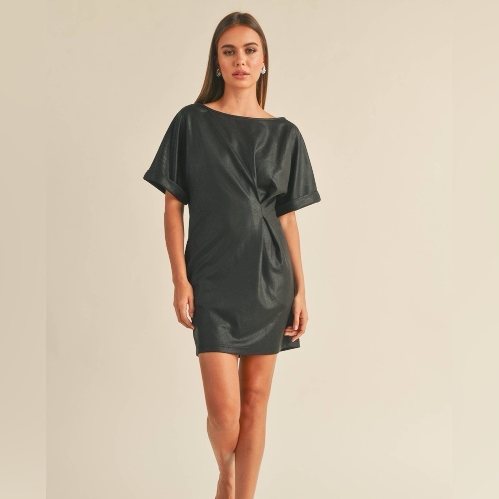 Textured Faux Leather Women's Dress with Side Knot